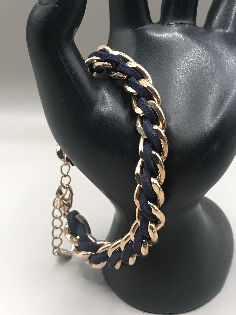 Aldo Gold-Tone Cuban Link & Blue Suede Inset Bracelet